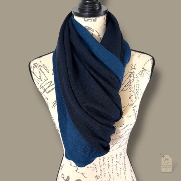 Navy Wool Blend Colorblock Scarf Wrap 21x75 - Picture 3 of 7